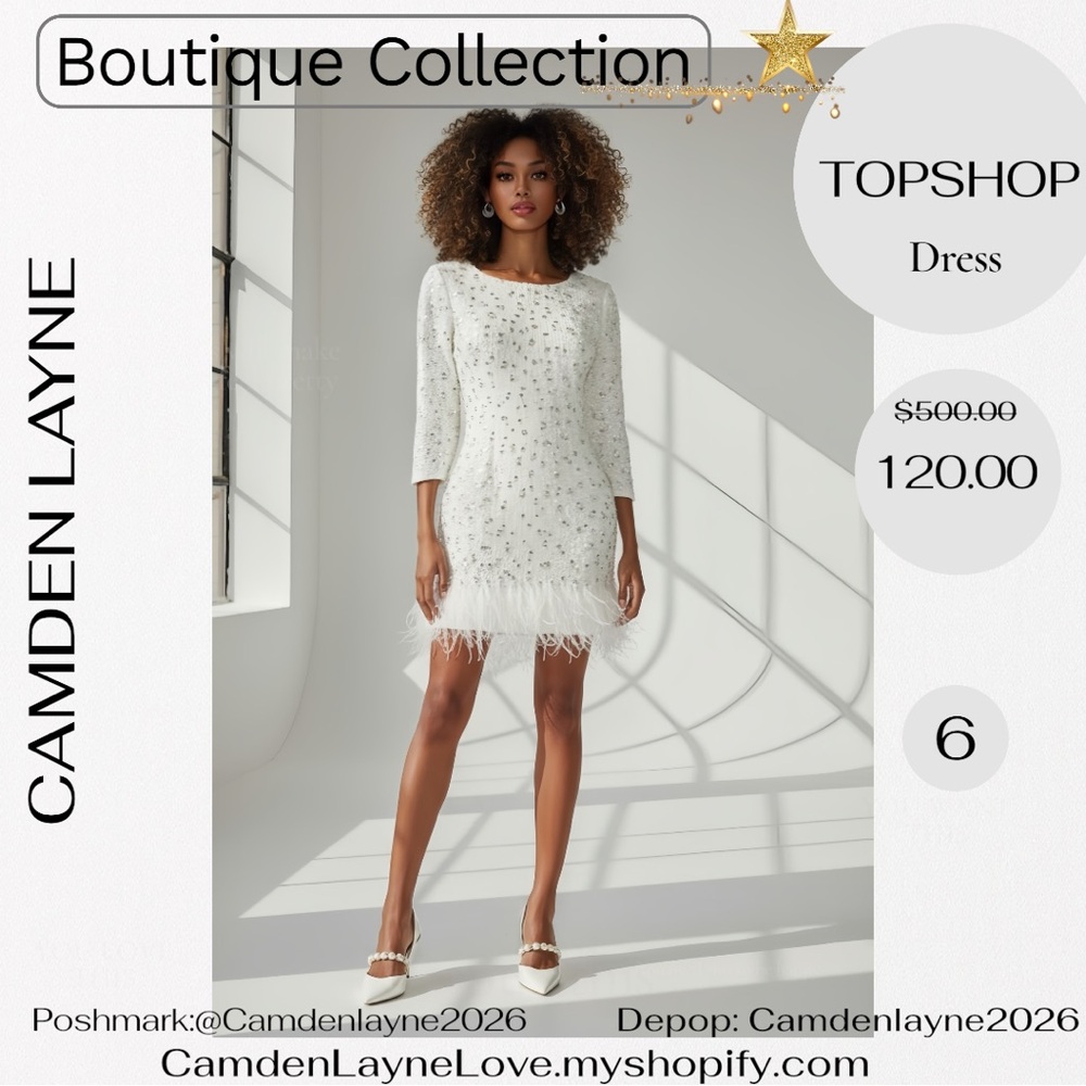 Topshop Ivory Dress with Feather Detail